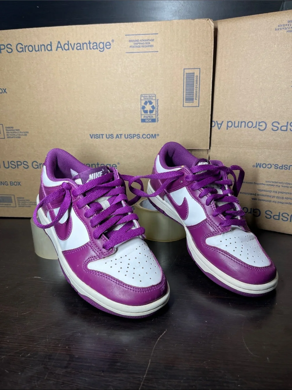 Nike Dunk White and Purple Low-Top Sneakers Big Boy 3.5Y or Girls 5Y